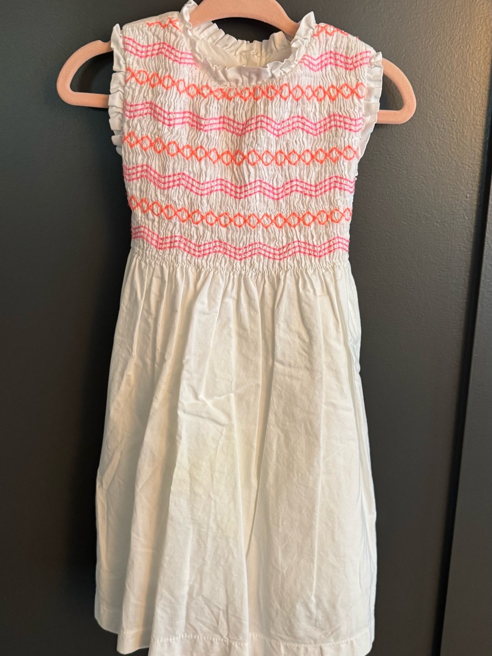 Lily Rose White Dress with Pink & Orange Smocking